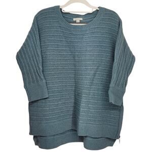 Garnet Hill Teal Lambswool Blend Dolman Sleeve Zipped Pullover Sweater Women XS